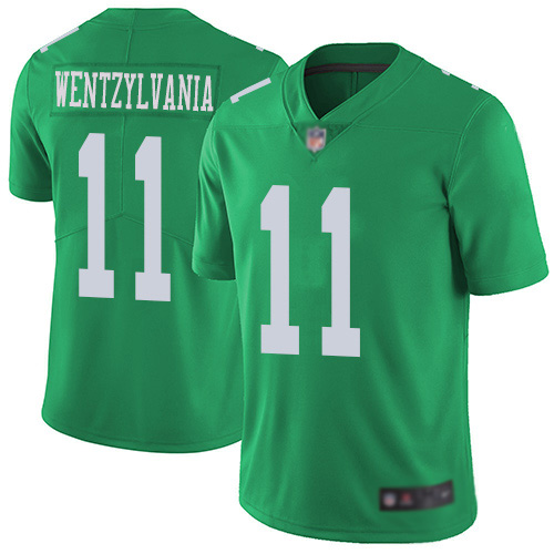 Men Philadelphia Eagles #11 Carson Wentz Limited Green Rush Vapor Untouchable NFL Jersey Wentzylvania